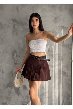 دامن قهوه ای زنانه پنبه ای BYKUZEYARAS - کد 894683392