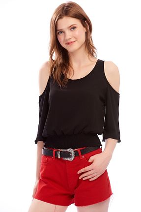بلوز مشکی زنانه ساده Cotton Mood - کد 3058974