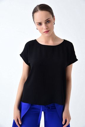بلوز مشکی زنانه ساده Cotton Mood - کد 6505126