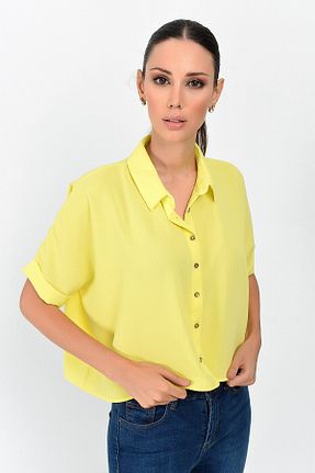 پیراهن زرد زنانه یقه پیراهنی Cotton Mood - کد 31371461