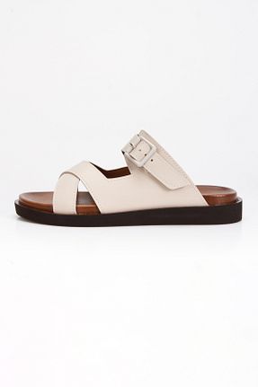 دمپائی بژ زنانه چرم مصنوعی Akçetin Moda - کد 894873136