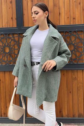 پالتو پشمی سبز زنانه اورسایز GÜLSELİ - کد 894818593