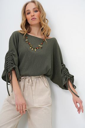 بلوز خاکی زنانه ساده Trend Alaçatı Stili - کد 891522605