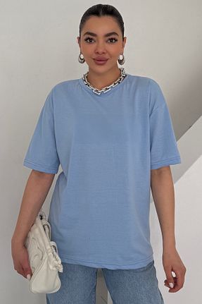 تیشرت آبی زنانه کراپ MODAGEN - کد 890506839