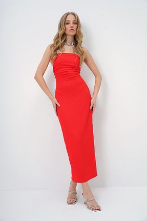 لباس قرمز زنانه بافت Trend Alaçatı Stili - کد 894027664
