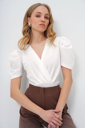 بلوز سفید زنانه ساده Trend Alaçatı Stili - کد 894027643