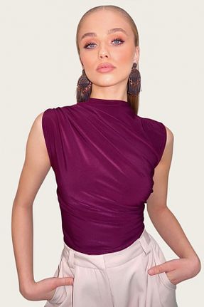 بلوز بنفش زنانه ساده Trend Alaçatı Stili - کد 894027718