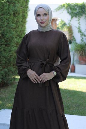 لباس حجاب قهوه ای زنانه A-line TOFİSA - کد 892641003