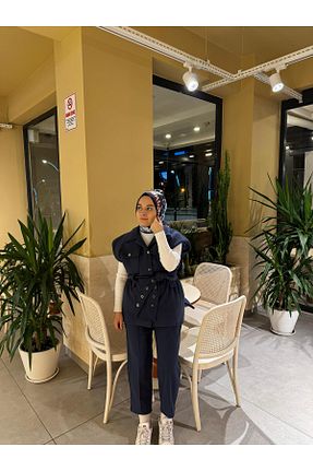 ست بالاتنه و پائین تنه سرمه ای زنانه پنبه ای LİLYUMSELCANBUTİK - کد 892655640