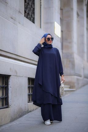 ست بالاتنه و پائین تنه حجاب سرمه ای زنانه Relaxed NS Moda - کد 815674272