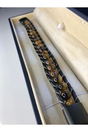 دستبند استیل (فولاد) نارنجی مردانه سنگ طبیعی vogutima - کد 892726328