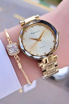 ساعت مچی طلائی زنانه 31-35 میلی متر Ferrucci - کد 113350594