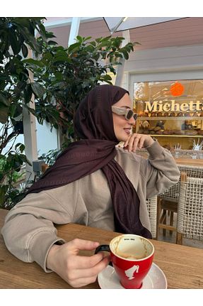 شال قهوه ای زنانه پنبه ای Lunora - کد 872345381