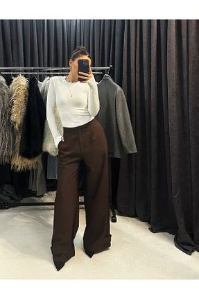 شلوار قهوه ای زنانه مخلوط کتان Butik - کد 892792257