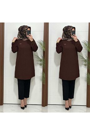 تونیک حجاب قهوه ای زنانه بافتنی MODA ALMİRA - کد 894192696