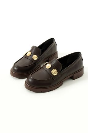 کفش لوفر قهوه ای زنانه چرم لاکی Gökçe Shoes - کد 894198511
