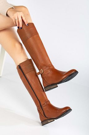 چکمه قهوه ای زنانه چرم خالص ANALİN SHOES - کد 892845340