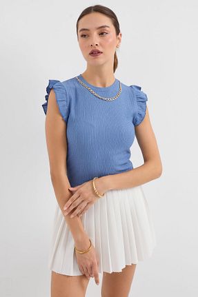 بلوز آبی زنانه ساده LONCA - کد 892850429