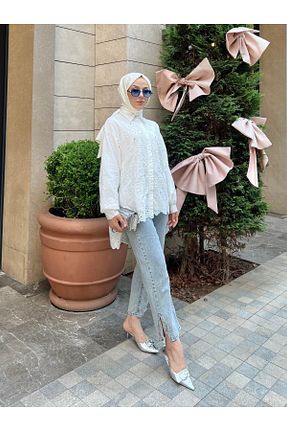 تونیک حجاب سفید زنانه پنبه ای PİNK FLY - کد 794699220