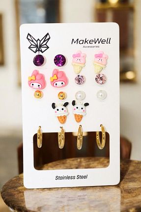 گوشواره استیل (فولاد) رنگی بچه گانه استیل ضد زنگ MakeWell - کد 870889830