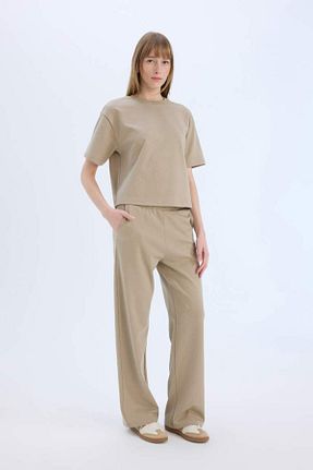شلوار کرمگن قهوه ای زنانه ساق پهن Defacto - کد 900189934