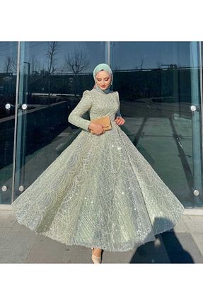 لباس مجلسی حجاب سبز زنانه رگولار MODA - کد 894487909
