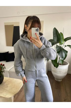 ست بالاتنه و پائین تنه طوسی زنانه بافتنی Özgece - کد 892911988