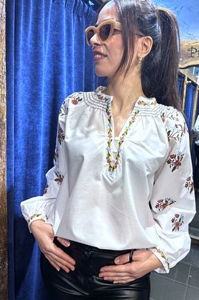 بلوز سفید زنانه ساده Ateilerdijle - کد 892917848