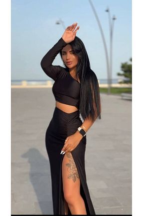 ست بالاتنه و پائین تنه مشکی زنانه بافتنی Love Fab - کد 878067830