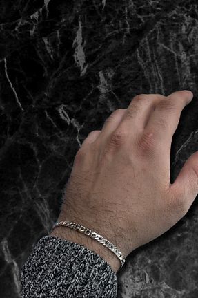دستبند نقره طوسی مردانه 925 عیار oya silver - کد 892966991