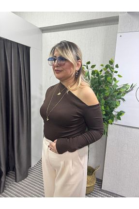 بلوز قهوه ای زنانه ساده BengüşButik - کد 893037807