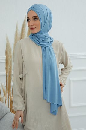 شال آبی زنانه پنبه ای Aisha