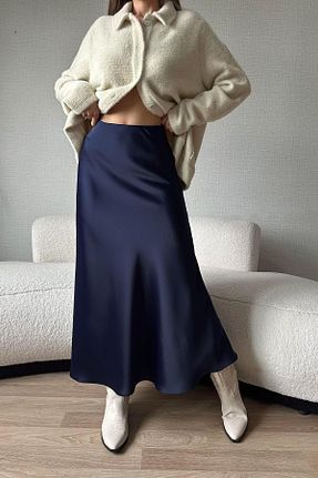 دامن سرمه ای زنانه ساتن Moda cameo - کد 893060831