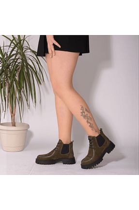 بوت / نیم بوت خاکی زنانه چرم خالص BELİSİA - کد 880204275