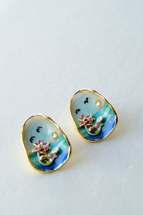 گوشواره جواهر رنگی روکش طلا Nilsu Jewellery Accessory - کد 893210719