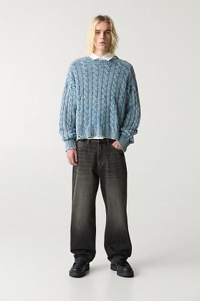 شلوار جین طوسی مردانه پاچه پهن Pull & Bear - کد 893284319