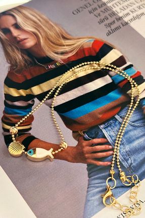 گردنبند جواهر طلائی زنانه برنجی Trendy Butik - کد 737778491
