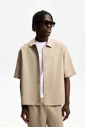 پیراهن قهوه ای مردانه Boxy Bershka - کد 893288389