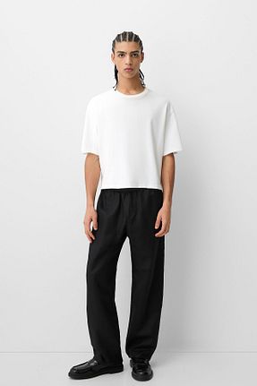 شلوار مشکی مردانه کتان Bershka - کد 893288043