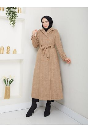 پالتو پشمی حجاب قهوه ای زنانه رگولار Doque - کد 893306967