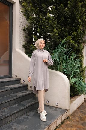 پیراهن حجاب طوسی زنانه اورسایز Zaure - کد 893349383