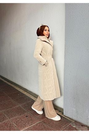 کاپشن بژ زنانه Fitted Minel - کد 893365263