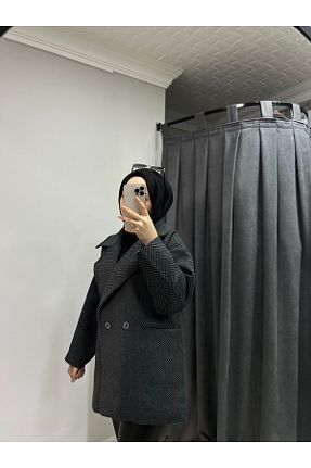 پالتو پشمی حجاب طوسی زنانه گشاد Butik - کد 893363932