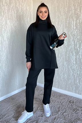 ست بالاتنه و پائین تنه مشکی زنانه بافتنی GÜLSELİ - کد 893371348