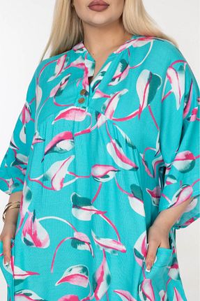 لباس سایز بزرگ فیروزه ای زنانه بافتنی mervemoda - کد 895150771