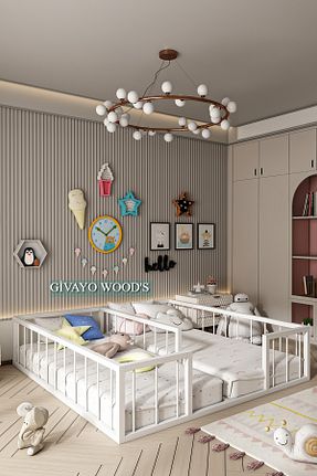 تخت خواب بچه گانه و مونته سوری سفید MDF GİVAYO WOOD