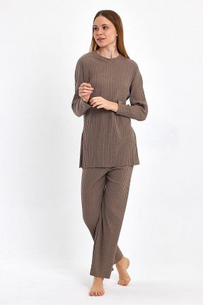 ست بالاتنه و پائین تنه قهوه ای زنانه بافتنی cankids - کد 847108411