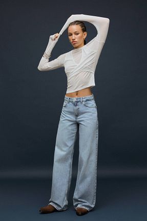 شلوار جین آبی زنانه پاچه گشاد Pull & Bear - کد 893797329