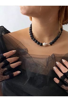 گردنبند جواهر مشکی زنانه مروارید By Saadet Özkanlı - کد 808714364