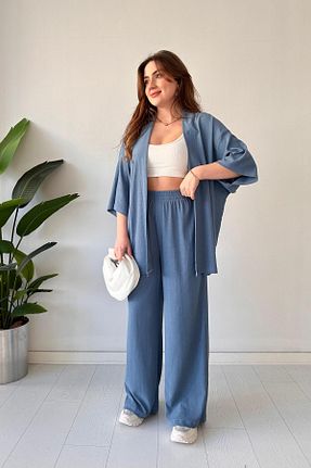 ست بالاتنه و پائین تنه آبی زنانه بافتنی MaziButik - کد 895735299